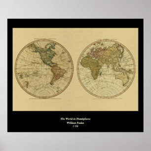 Poster Antique 1786 World Map by William Faden