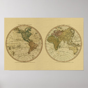 Poster Antique 1786 World Map by William Faden