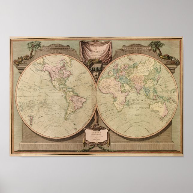 Poster Antique 1808 Carte du monde par Laurie et Whittle (Devant)