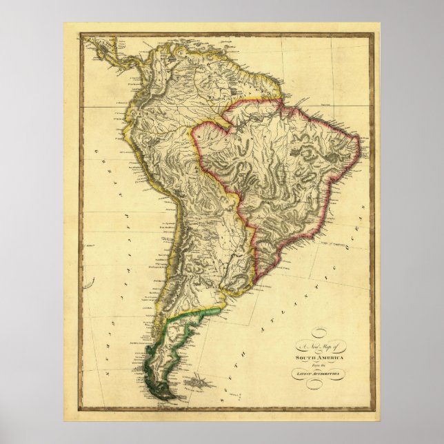 Poster Antique 1817 Carte de l'Amérique du Sud par Samuel (Devant)