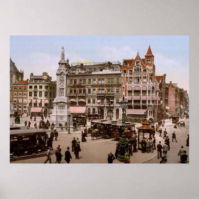 Poster Antique Amsterdam Dam 1900, Pays-Bas (Devant)
