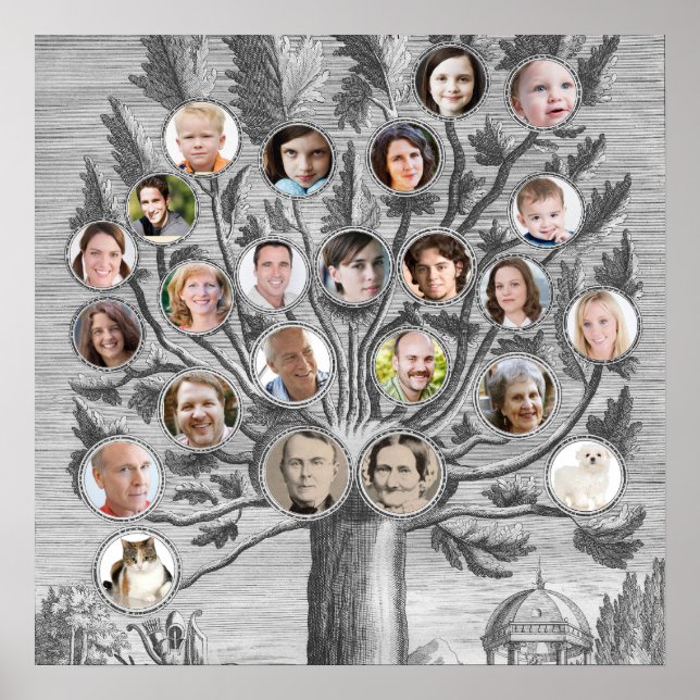 Poster Antique arbre généalogique Insérez vos propres nom (Devant)