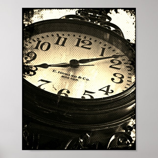 Poster Antique Bar Harbour Maine Street Horloge B&W Poste (Devant)