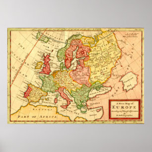 Poster Antique carte de l'Europe du 18ème siècle Herman M