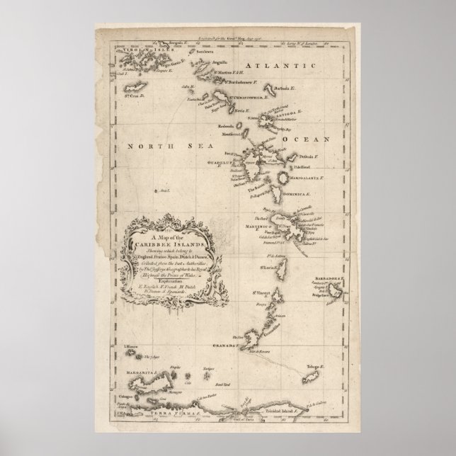 Poster Antique carte des Antilles (Devant)