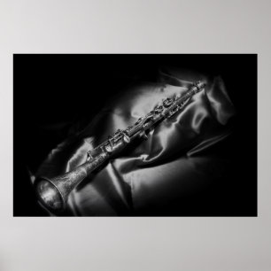 Poster Antique clarinet still life, B&W