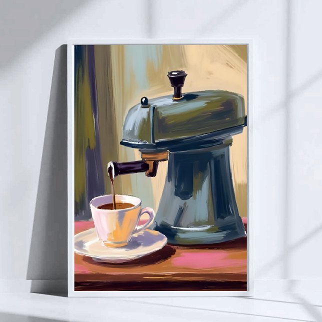 Poster Antique Coffee Machine Latte Watercolor (Créateur téléchargé)