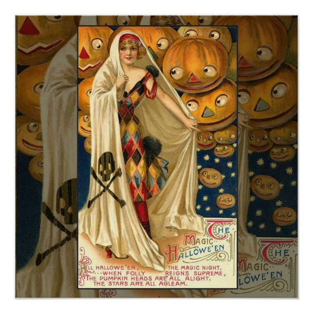 Poster Antique Halloween Jack-o'-lantern Costume Femme (Devant)