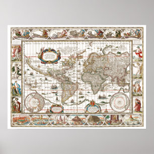 Poster Antique Historique Ancien Monde Atlas Continents
