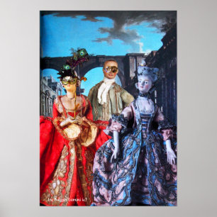 POSTER ANTIQUE ITALIENNE PUPPETS MASQUERADE COSTUME PARTI