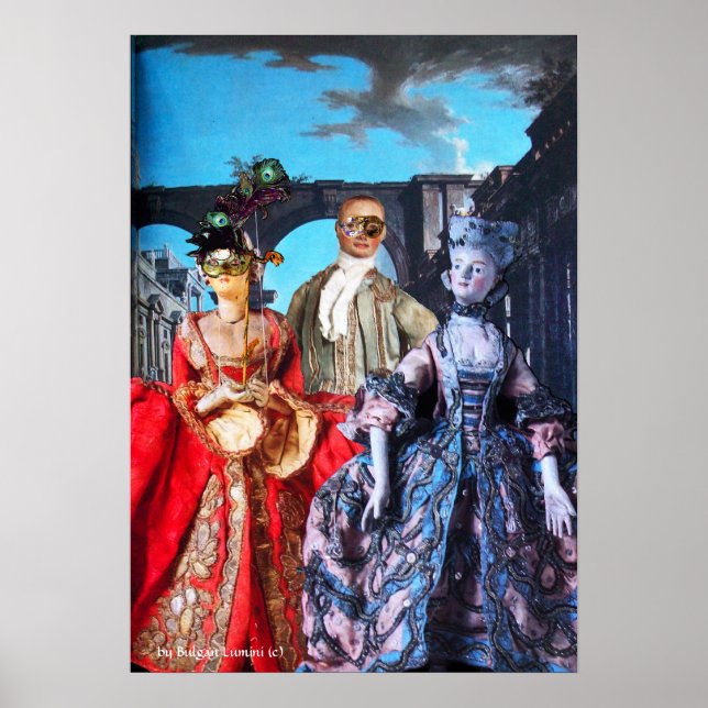 POSTER ANTIQUE ITALIENNE PUPPETS MASQUERADE COSTUME PARTI (Devant)
