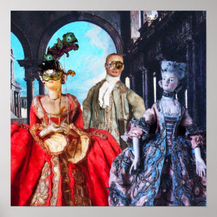 POSTER ANTIQUE ITALIENNE PUPPETS MASQUERADE COSTUME PARTI