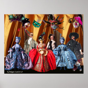 POSTER ANTIQUE ITALIENNE PUPPETS MASQUERADE COSTUME PARTI