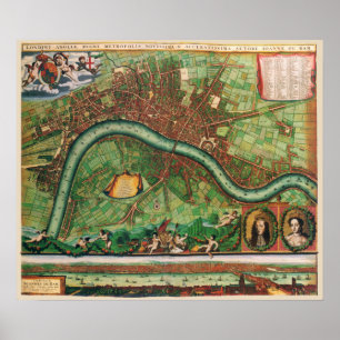 Poster Antique Londres du 17ème siècle, Angleterre Plan d