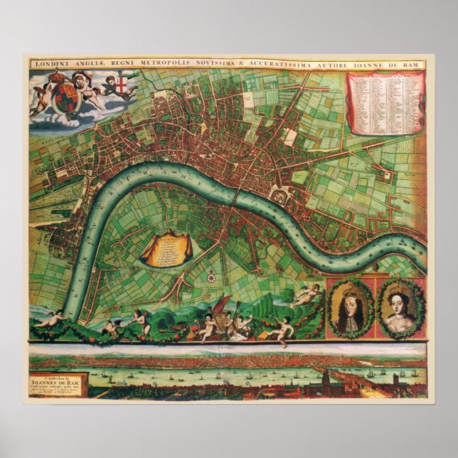 Poster Antique Londres du 17ème siècle, Angleterre Plan d (Devant)