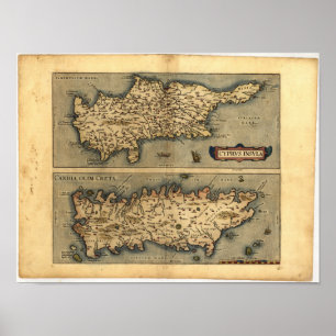 Poster Antique Map of Cyprus ORTELIUS ATLAS 1570 A.D.