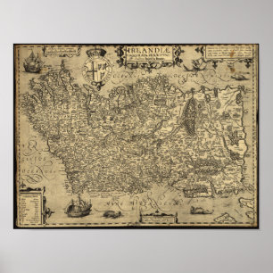 Poster Antique Map of Ireland 1606