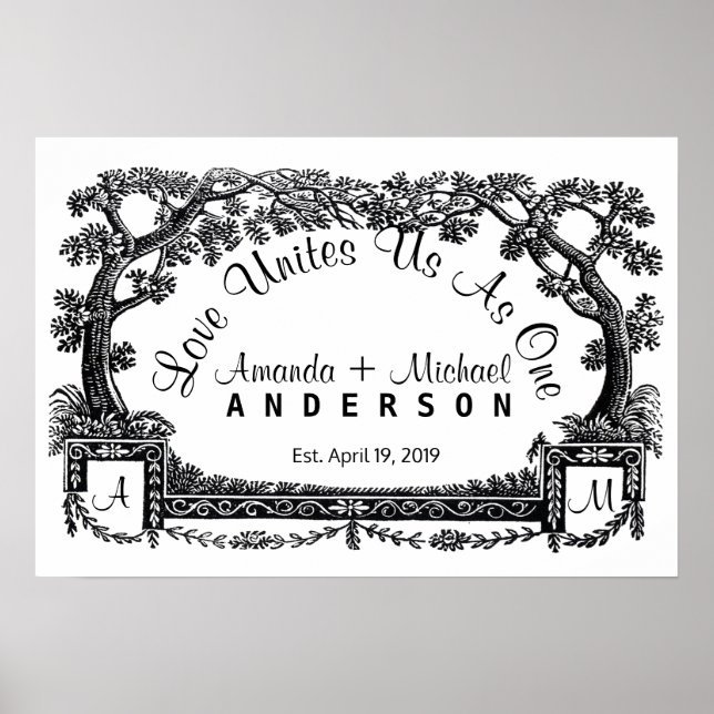 Poster Antique Mariage personnalisé Arbres français (Devant)