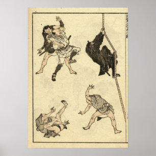 Poster Antique Ninja & Samurai Manga par Katsushika Hokus