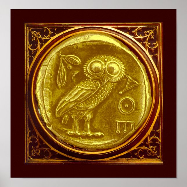 POSTER ANTIQUE OWL GOLD COIN (Devant)