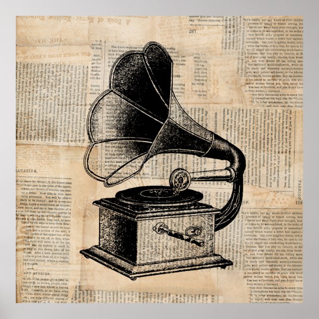 Poster Antique Phonographe Talking Machine Musique Art (Devant)