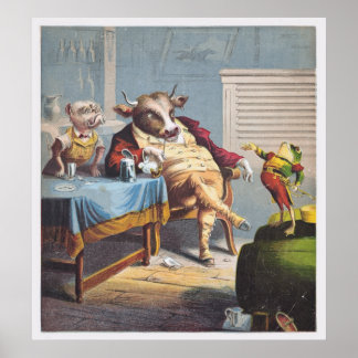 Poster Antique Print Ox Dog and Frog
