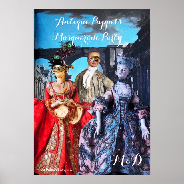 POSTER ANTIQUE PUPPETS MASQUÉRADE COSTUME PARTY MONOGRAS (Devant)