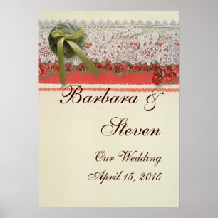 Poster Antique Rose dentelle Rustique Rouge Victorien Bur