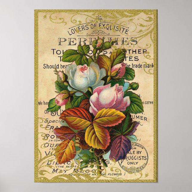 Poster Antique Roses Perfume Butterflies (Devant)