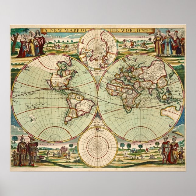 Poster Antique Vintage carte du monde (Devant)