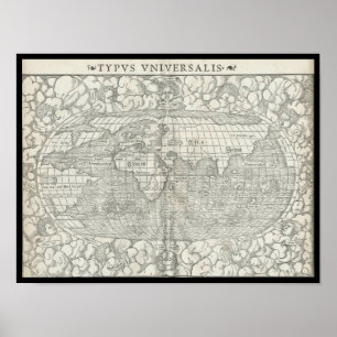 Poster Antique World Map by Sebastian Münster aux environ