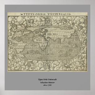 Poster Antique World Map by Sebastian Münster aux environ