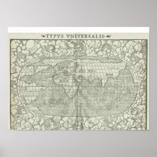 Poster Antique World Map by Sebastian Münster aux environ (Devant)