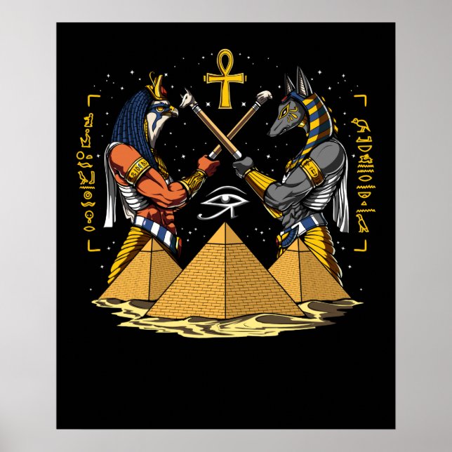 Poster Anubis Égyptien Dieu Ra Ankh OEil De Horus Pyramid (Devant)
