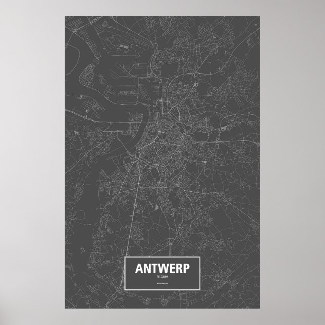 Poster Anvers, Belgique (blanc sur noir) (Devant)