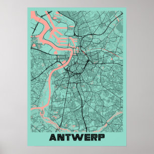 Poster Anvers - Belgique Plan de la ville de Peony