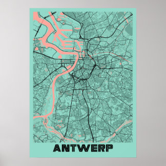 Poster Anvers - Belgique Plan de la ville de Peony