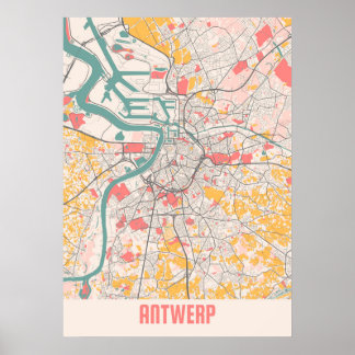 Poster Anvers - Carte de la ville de Belk Chalk