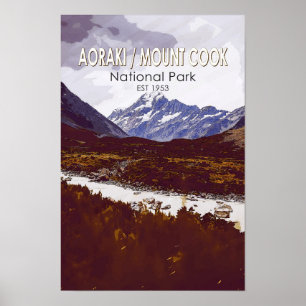 Poster Aoraki Parc national du Mont Cook Nouvelle-Zélande