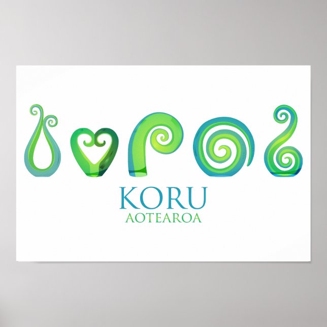 Poster Aotearoa Nouvelle-Zélande Koru - Vert (Devant)