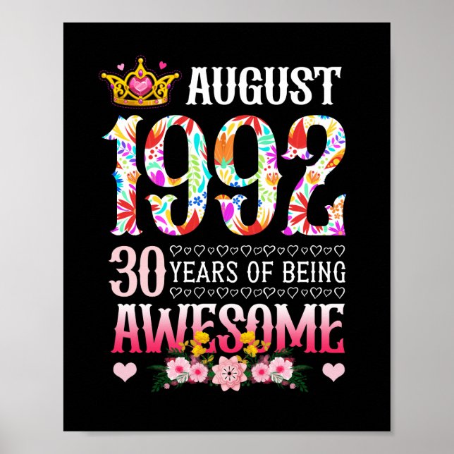 Poster Août 1992 30e anniversaire 30 ans étonnant Floral (Devant)