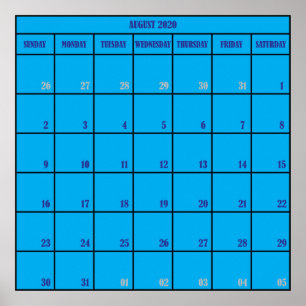 Poster août 2020 calendrier mensuel de rabotage