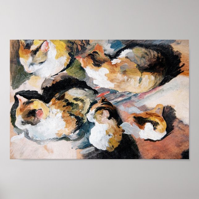 Poster Août Katzenstudien de Macke (Étude d'un chat) 12 (Devant)
