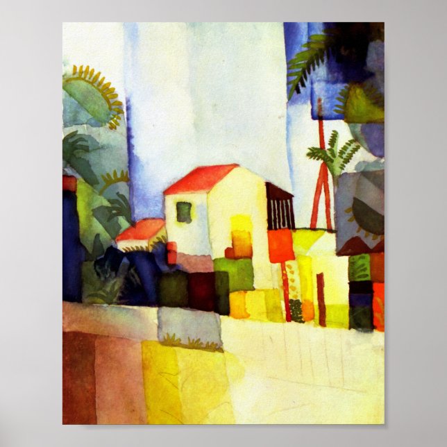Poster Août Macke Bright House aquarelle peinture (Devant)