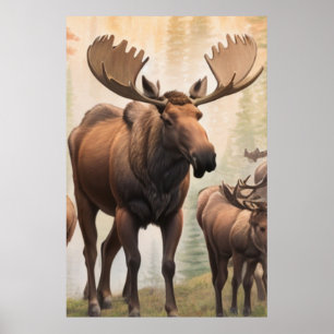 Poster *~* AP49 Herd MOOSE Stream Forest Nature