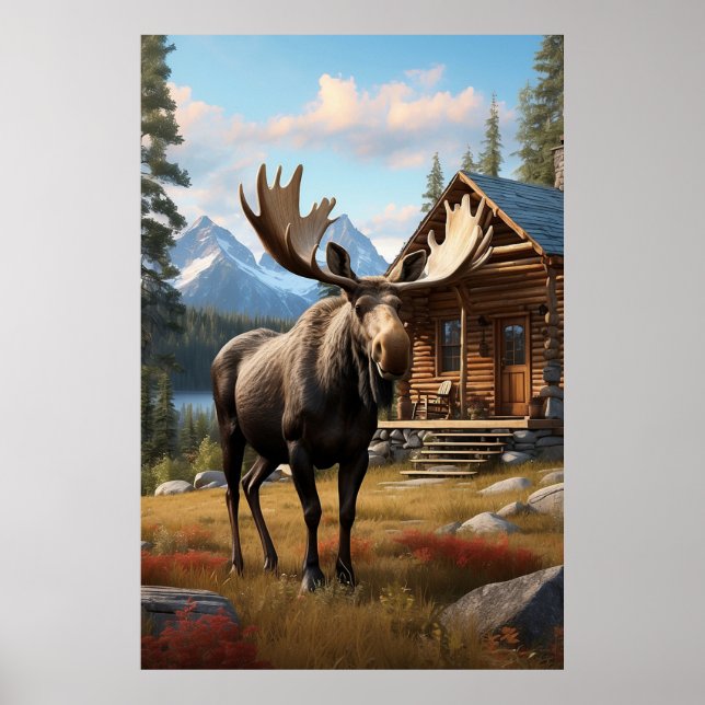 Poster *~* AP49 MOOSE Stream Nature Cabine Forest (Devant)