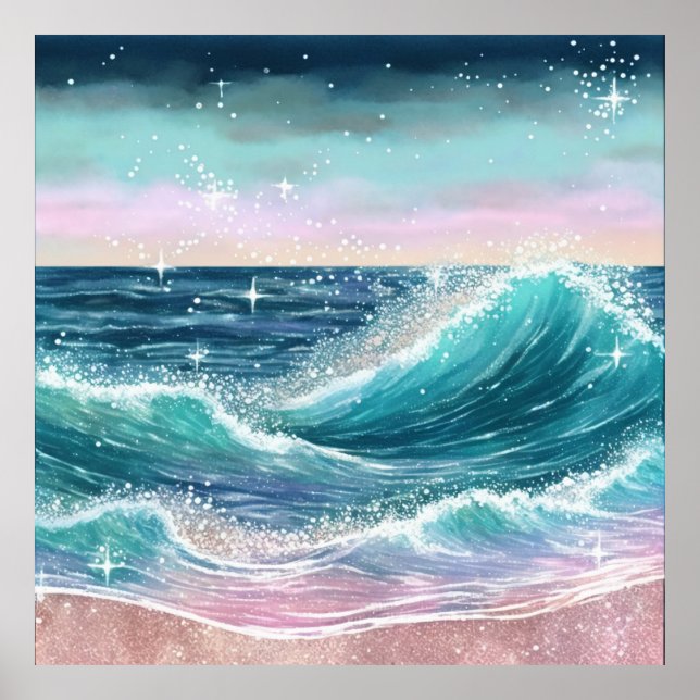 Poster *~* AP60 Sparkle Coastal Ocean Beach Wave Sand Sea (Devant)
