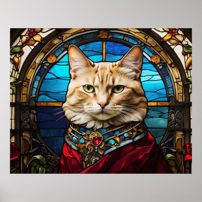 Poster *~* AP68 5:4 Cat Feline Aquarelle Verre (Devant)