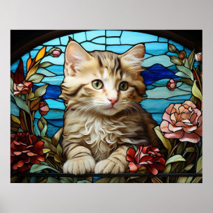 Poster *~* AP68 5:4 Chat Félin Kitty Chaton Vitrail