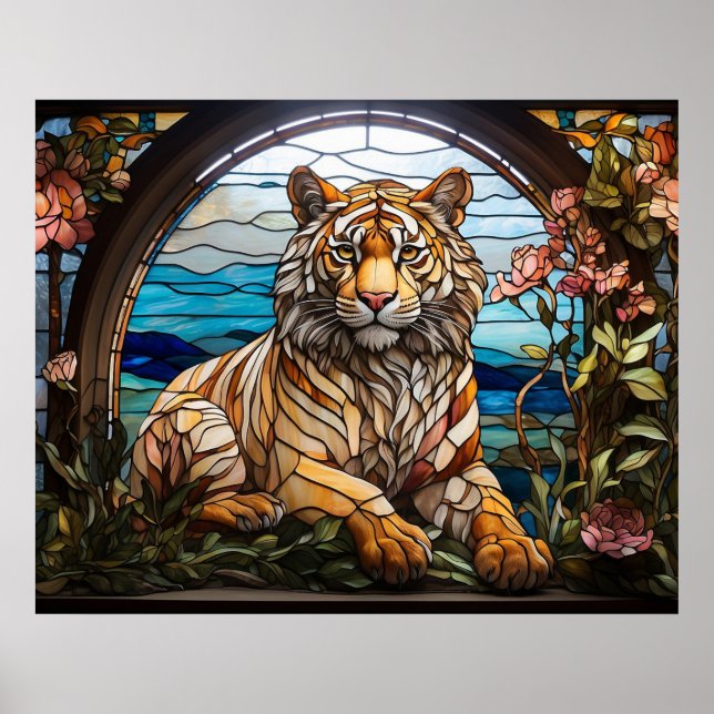 Poster *~* AP68 5:4 Vibrant Feline TIGER Verre tendu (Devant)